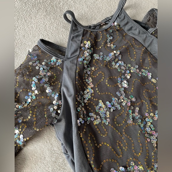 Revolution Dance Leotard Gray Silver Sequin, Adult Medium - Picture 2 of 12